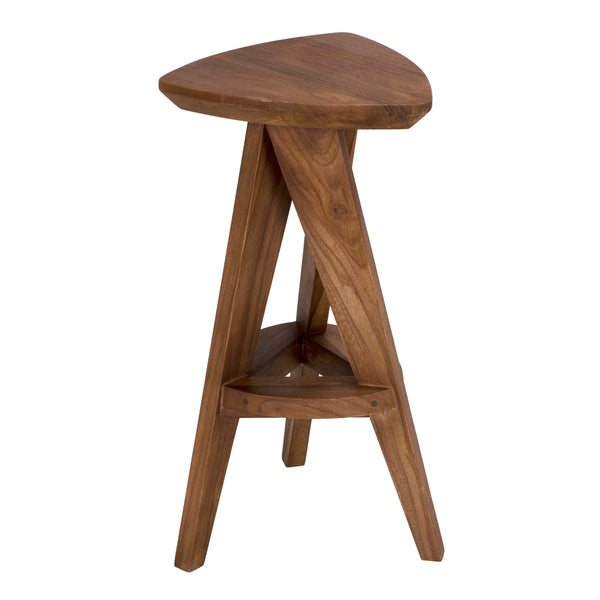 Twist Solid Teak Counter Stool with Sculptural Design for Kitchen Bar Seating