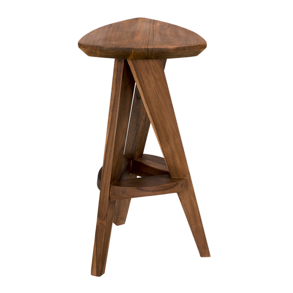 Twist Solid Teak Counter Stool with Sculptural Design for Kitchen Bar Seating