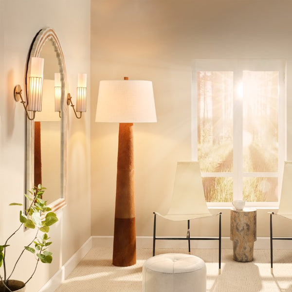 Jamie Young Co. Robertson Hide Floor Lamp With Italian Hair-On-Hide Base And Off-White Linen Shade For Luxe Rooms 72"H x 24"W x 24"D 1ROBE-FLSA