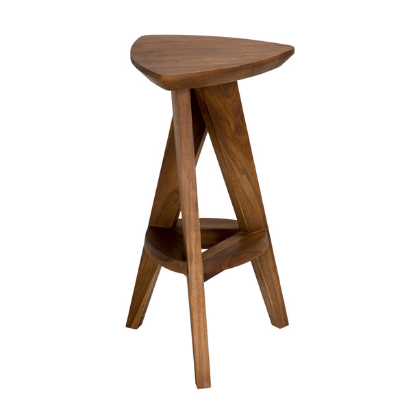 Twist Solid Teak Counter Stool with Sculptural Design for Kitchen Bar Seating