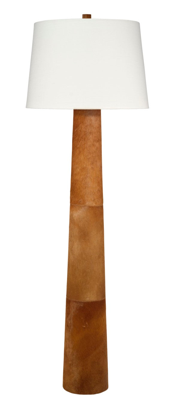 Jamie Young Co. Robertson Hide Floor Lamp With Italian Hair-On-Hide Base And Off-White Linen Shade For Luxe Rooms 72"H x 24"W x 24"D 1ROBE-FLSA