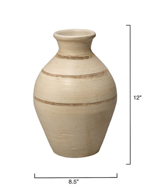 Jamie Young Co. Conservatory Ceramic Vase Cream — Handcrafted 12" Sculptural Vase With Luminous Glaze & Carved Texture 7CONS-VAWH