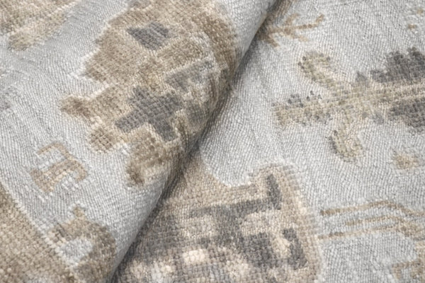 Pasargad Pasargad Hand-Knotted Oushak Wool Rug in Beige Cream — Plush, Durable Geometric Elegance for Home 8' 3'' X 10' 2'' DOU-15 8x10