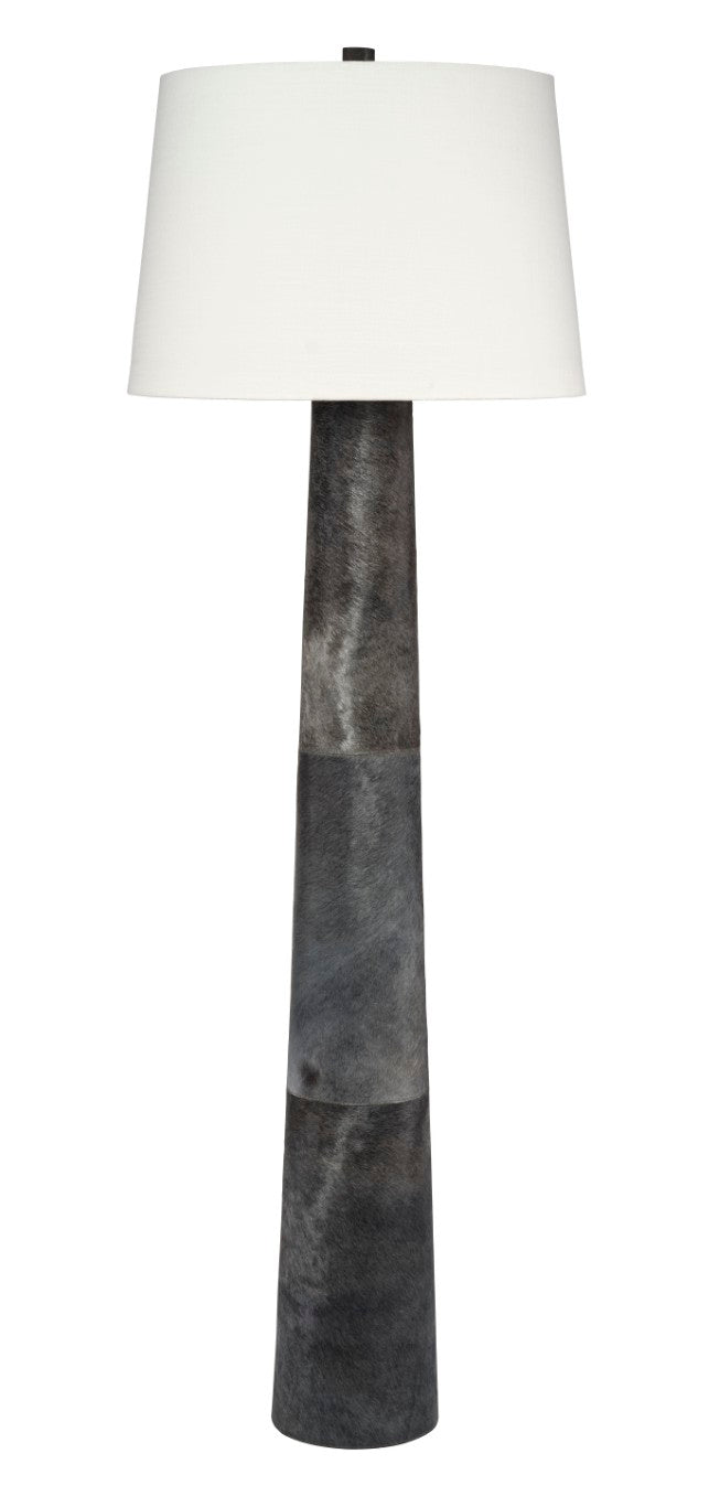 Jamie Young Co. Robertson Hide Floor Lamp With Italian Hair-On-Hide Base And Off-White Linen Shade, 56"H Ambient Lighting 72"H x 24"W x 24"D 1ROBE-FLSL