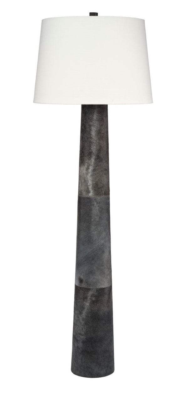 Jamie Young Co. Robertson Hide Floor Lamp With Italian Hair-On-Hide Base And Off-White Linen Shade, 56"H Ambient Lighting 72"H x 24"W x 24"D 1ROBE-FLSL