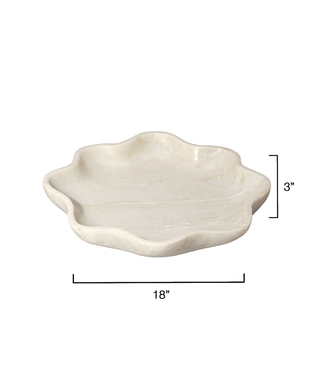 Jamie Young Co. Frill Hand‑Carved White Marble Bowl, 18" Scalloped Centerpiece With Veining, Durable Luxury Decor 7FRIL-BOWH
