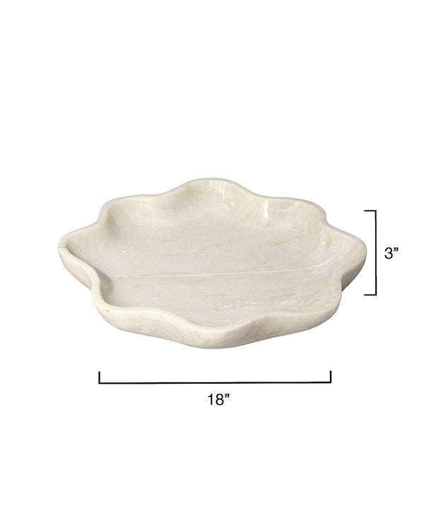 Jamie Young Co. Frill Hand‑Carved White Marble Bowl, 18" Scalloped Centerpiece With Veining, Durable Luxury Decor 7FRIL-BOWH