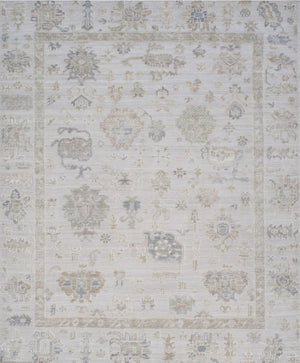 Pasargad Pasargad Hand-Knotted Oushak Wool Rug in Beige Cream — Plush, Durable Geometric Elegance for Home 9' 1'' X 11'11'' DOU-15 9x12
