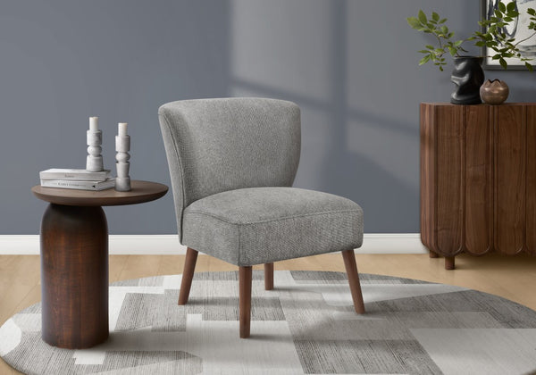 Monarch Specialties Accent Mid-Century Upholstered Accent Chair With Solid Wood Legs, Armless Compact Comfort Seat LIGHT GREY,WALNUT I 8085