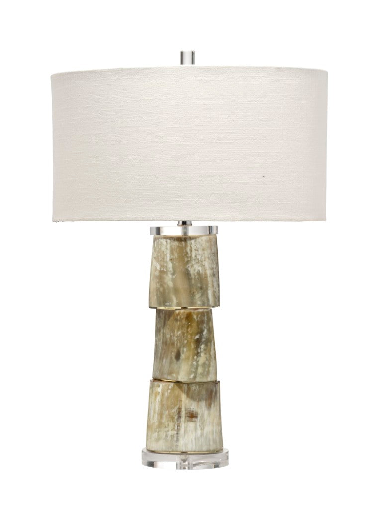 Jamie Young Co. Stag Cream Stacked Horn Table Lamp With Linen Oval Shade, Acrylic Base & One-Of-A-Kind Rustic Art 1STAG-TLCR