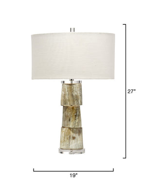 Jamie Young Co. Stag Cream Stacked Horn Table Lamp With Linen Oval Shade, Acrylic Base & One-Of-A-Kind Rustic Art 1STAG-TLCR