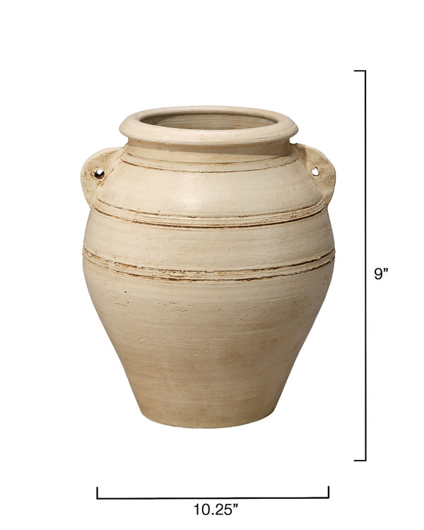 Jamie Young Co. Gathering Handcrafted Ceramic Vessel In Cream — Hand-Carved Etching, Soft Glaze, Sculptural Accent (10.25"H) 7GATH-VEWH
