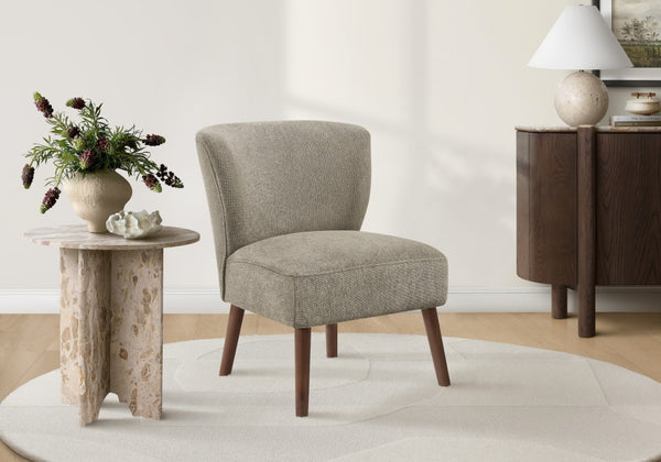 Monarch Specialties Accent Mid-Century Upholstered Accent Chair With Solid Wood Legs, Armless Compact Comfort Seat BROWN,WALNUT I 8086