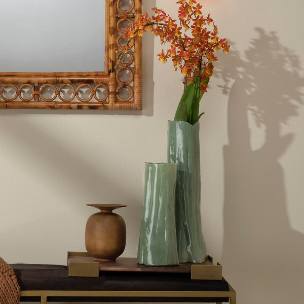 Jamie Young Co. Sequoia Hand-Blown Glass Vase In Rich Green — Tall Sculptural Accent For Long-Stem Florals & Decor 20"H x 7"W x 7"D 7SEQU-LGGR