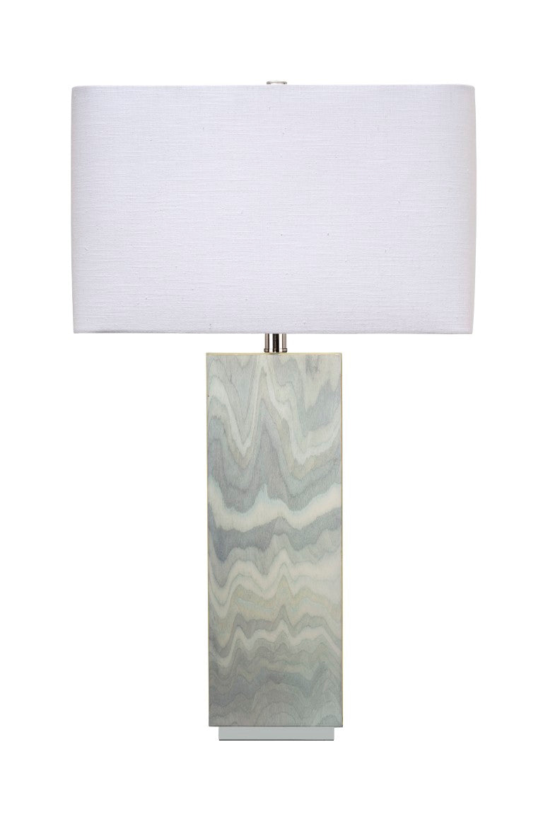 Jamie Young Co. Summit Pale Blue Lacquer Table Lamp With Linen Rectangle Shade, Handcrafted Wood Base, Serene Glow 1SUMM-TLBL