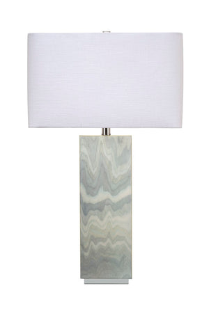 Jamie Young Co. Summit Pale Blue Lacquer Table Lamp With Linen Rectangle Shade, Handcrafted Wood Base, Serene Glow 1SUMM-TLBL