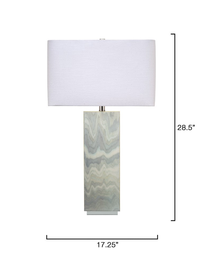 Jamie Young Co. Summit Pale Blue Lacquer Table Lamp With Linen Rectangle Shade, Handcrafted Wood Base, Serene Glow 1SUMM-TLBL
