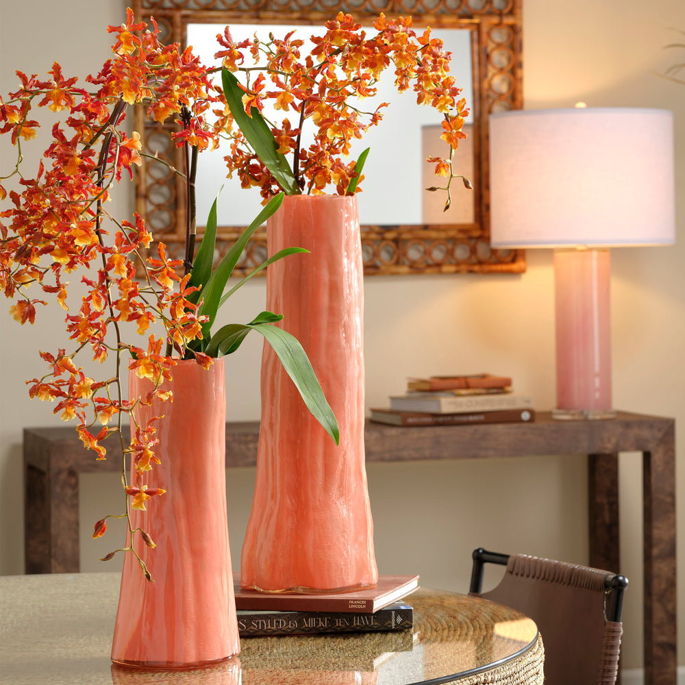 Jamie Young Co. Sequoia Hand-Blown Poppy Glass Vase With Tall Sculptural Silhouette And Rich Layered Color Finish 20"H x 7"W x 7"D 7SEQU-LGPO