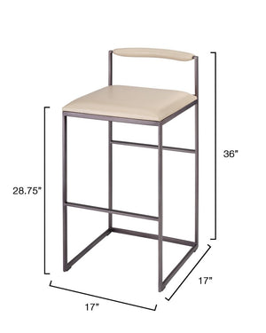 Jamie Young Co. Bradbury Leather Bar Stool With Full-Grain Cream Upholstery, Hand-Forged Iron Frame, Luxe Comfort 36"H x 17"W x 17"D 20BRAD-BSCR