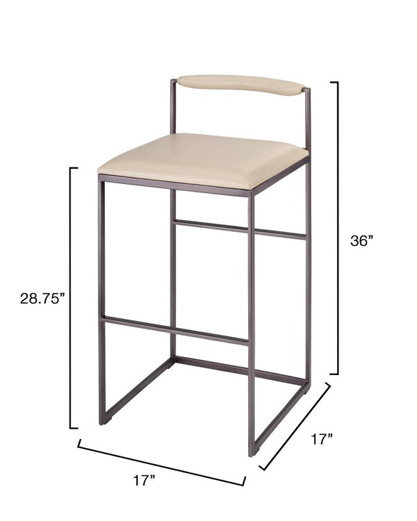 Jamie Young Co. Bradbury Leather Bar Stool With Full-Grain Cream Upholstery, Hand-Forged Iron Frame, Luxe Comfort 36"H x 17"W x 17"D 20BRAD-BSCR