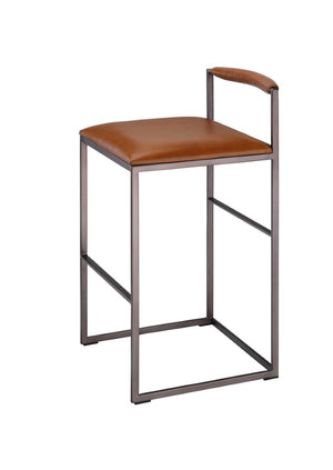 Jamie Young Co. Bradbury Leather Bar Stool With Full-Grain Saddle Seat, Hand-Forged Iron Frame, Footrest Comfort 36"H x 17"W x 17"D 20BRAD-BSSA