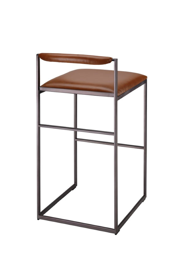 Jamie Young Co. Bradbury Leather Bar Stool With Full-Grain Saddle Seat, Hand-Forged Iron Frame, Footrest Comfort 36"H x 17"W x 17"D 20BRAD-BSSA