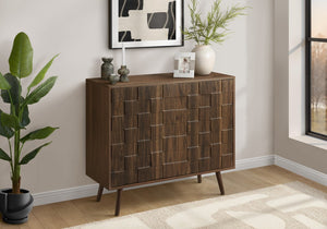 Monarch Specialties Accent Mid-Century Accent Chest With Checkerboard Doors, Solid Wood Legs, Buffet Console Storage, Compact Design WALNUT I 2789
