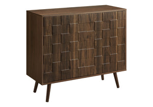Monarch Specialties Accent Mid-Century Accent Chest With Checkerboard Doors, Solid Wood Legs, Buffet Console Storage, Compact Design WALNUT I 2789