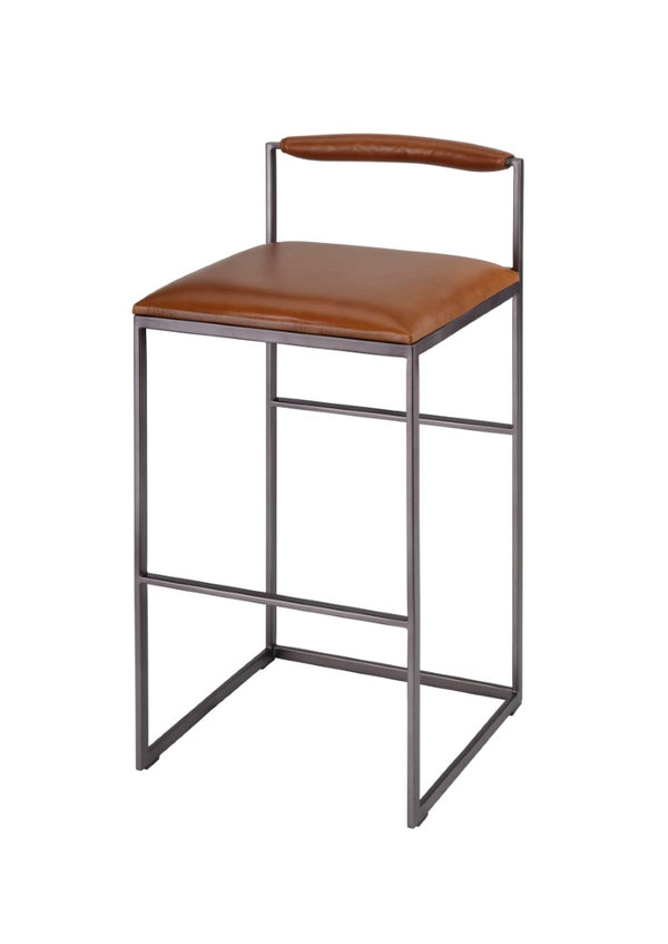 Jamie Young Co. Bradbury Leather Bar Stool With Full-Grain Saddle Seat, Hand-Forged Iron Frame, Footrest Comfort 36"H x 17"W x 17"D 20BRAD-BSSA