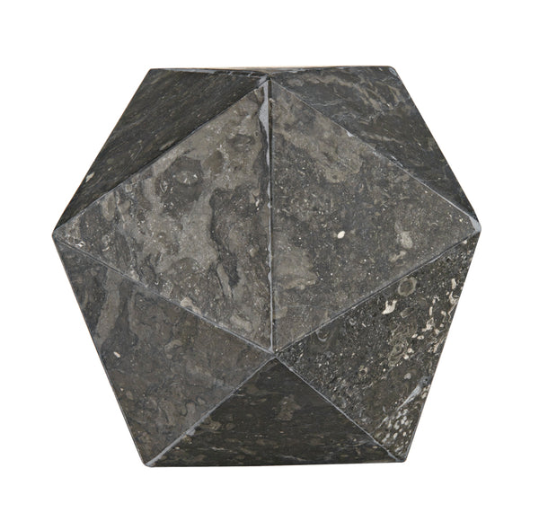 Polyhedron Solid Black Marble Geometric Accent Sculpture for Modern Shelf Decor