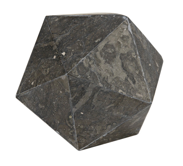 Polyhedron Solid Black Marble Geometric Accent Sculpture for Modern Shelf Decor