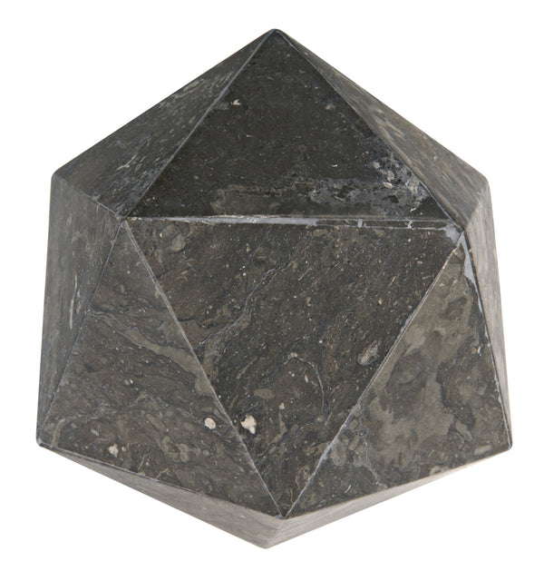 Polyhedron Solid Black Marble Geometric Accent Sculpture for Modern Shelf Decor