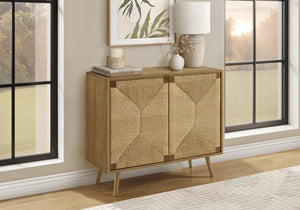 Monarch Specialties Accent Mid-Century 36" Accent Chest With Seagrass-Look Doors, Tapered Wood Legs, Versatile Storage WALNUT I 2729