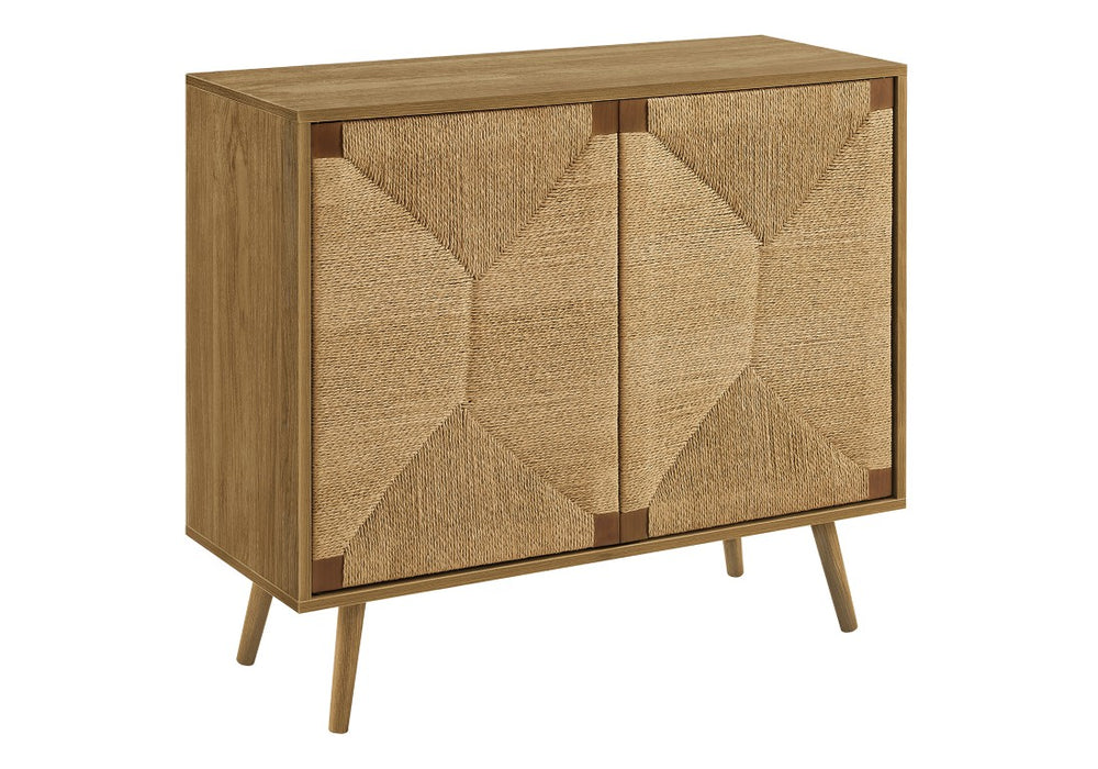 Monarch Specialties Accent Mid-Century 36" Accent Chest With Seagrass-Look Doors, Tapered Wood Legs, Versatile Storage WALNUT I 2729