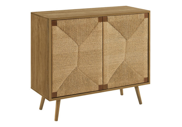 Monarch Specialties Accent Mid-Century 36" Accent Chest With Seagrass-Look Doors, Tapered Wood Legs, Versatile Storage WALNUT I 2729