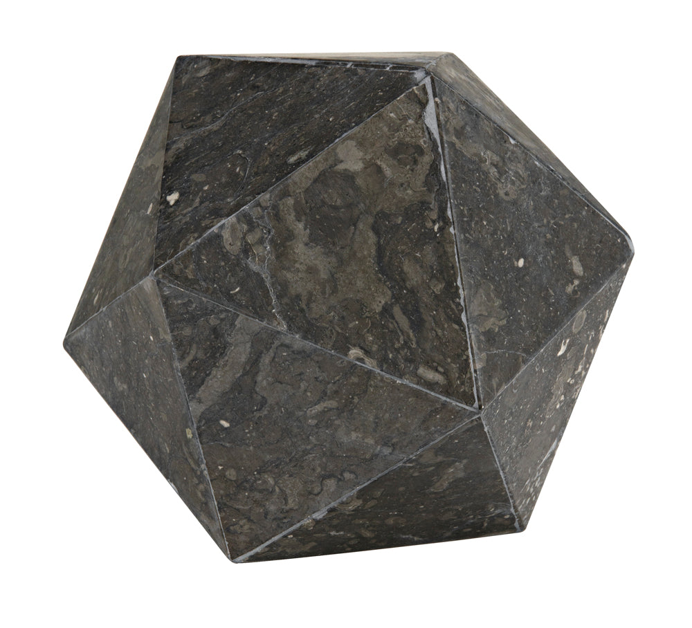 Polyhedron Solid Black Marble Geometric Accent Sculpture for Modern Shelf Decor