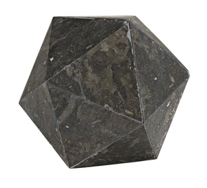 Polyhedron Solid Black Marble Geometric Accent Sculpture for Modern Shelf Decor