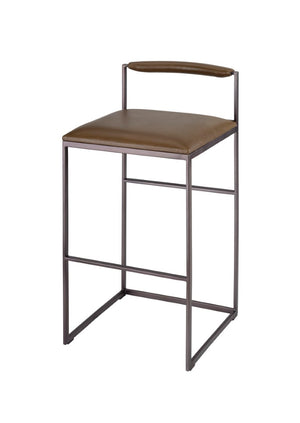 Jamie Young Co. Bradbury Leather Bar Stool With Full-Grain Upholstery, Hand-Forged Iron Frame, Luxe Comfort 36"H x 17"W x 17"D 20BRAD-BSTR