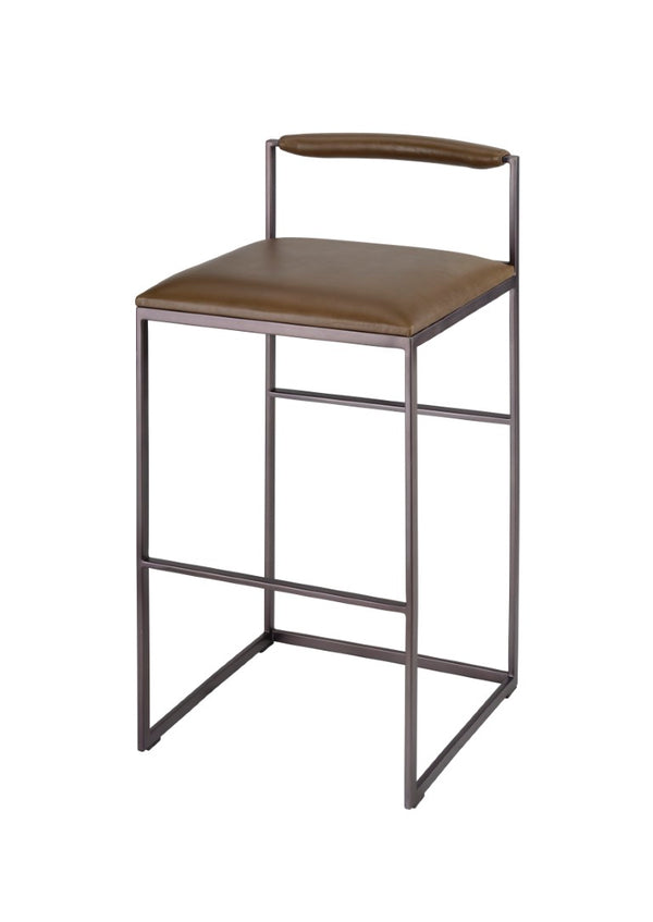 Jamie Young Co. Bradbury Leather Bar Stool With Full-Grain Upholstery, Hand-Forged Iron Frame, Luxe Comfort 36"H x 17"W x 17"D 20BRAD-BSTR