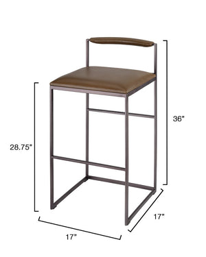 Jamie Young Co. Bradbury Leather Bar Stool With Full-Grain Upholstery, Hand-Forged Iron Frame, Luxe Comfort 36"H x 17"W x 17"D 20BRAD-BSTR