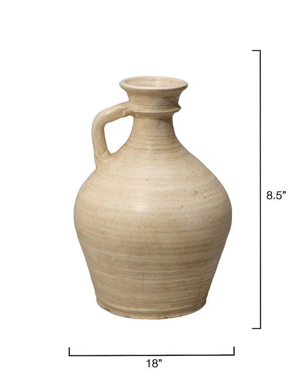 Jamie Young Co. Offering Ceramic Pitcher Cream — Handcrafted 12" Sculptural Vase With Carved Etching, Soft Glaze Decor 7OFFE-PIWH