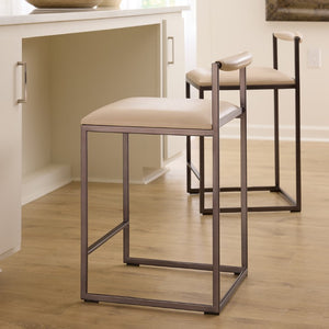 Jamie Young Co. Bradbury Leather Bar Stool With Full-Grain Cream Upholstery, Hand-Forged Iron Frame, Luxe Comfort 30"H x 17"W x 17"D 20BRAD-CSCR