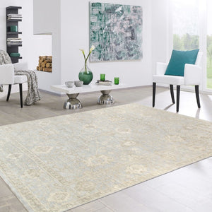 Pasargad Pasargad Oushak Hand-Knotted Light Blue Wool Rug — Timeless Geometric Craftsmanship, Soft Dense Pile 10' 0'' X 10' 1'' PAJ-214F 10x10