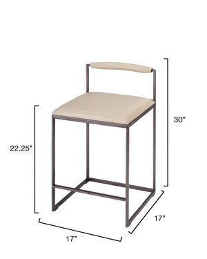 Jamie Young Co. Bradbury Leather Bar Stool With Full-Grain Cream Upholstery, Hand-Forged Iron Frame, Luxe Comfort 30"H x 17"W x 17"D 20BRAD-CSCR