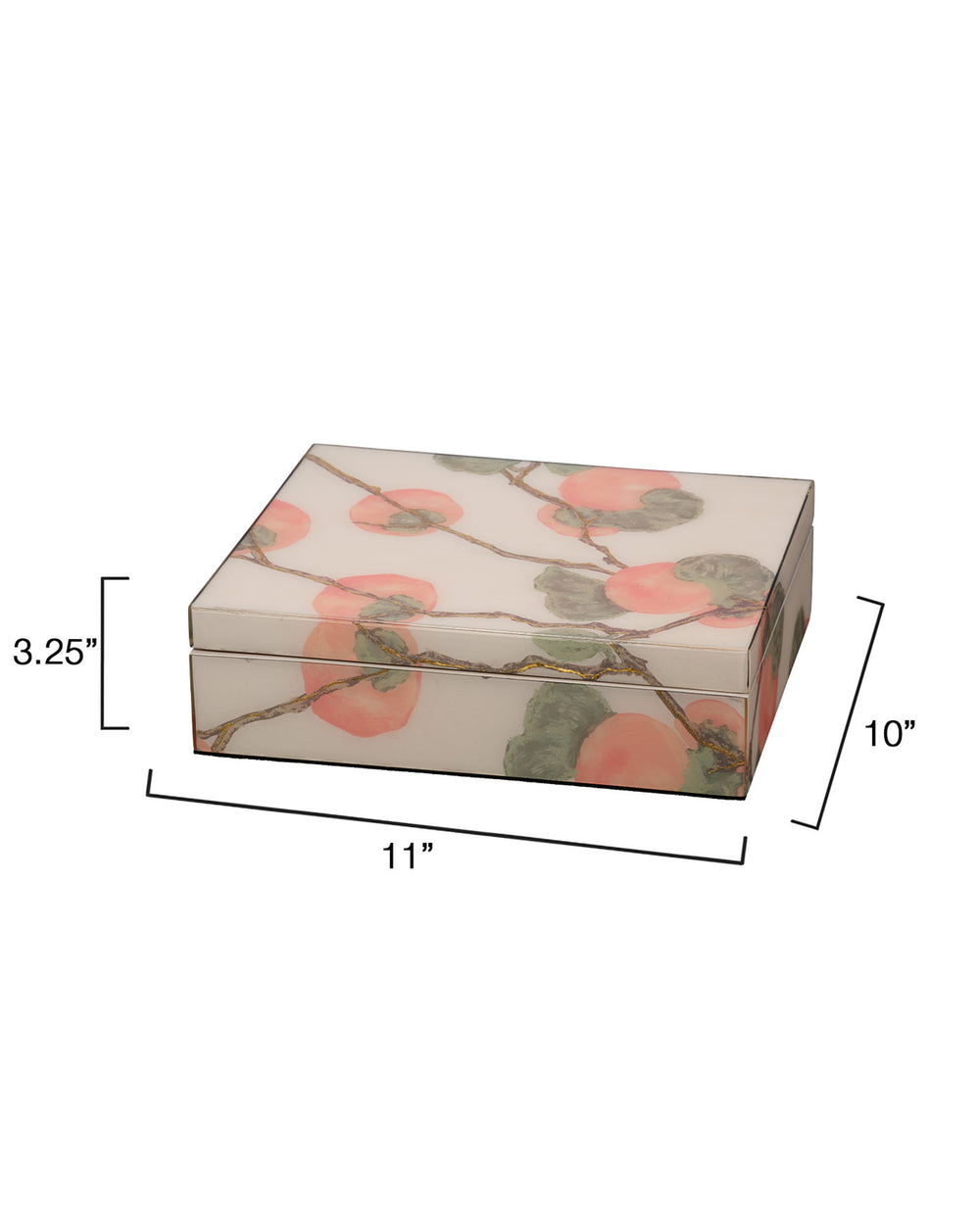 Jamie Young Co. Persimmon Lacquered Box With Gold‑Leaf Accents, High‑Gloss Finish, Pebble‑Grey Interior For Jewelry Storage 7PERM-BXCR