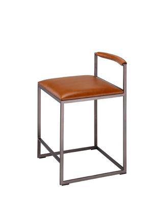 Jamie Young Co. Bradbury Leather Bar Stool With Full-Grain Saddle Seat, Hand-Forged Iron Frame, Footrest Comfort 30"H x 17"W x 17"D 20BRAD-CSSA