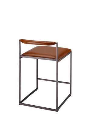 Jamie Young Co. Bradbury Leather Bar Stool With Full-Grain Saddle Seat, Hand-Forged Iron Frame, Footrest Comfort 30"H x 17"W x 17"D 20BRAD-CSSA