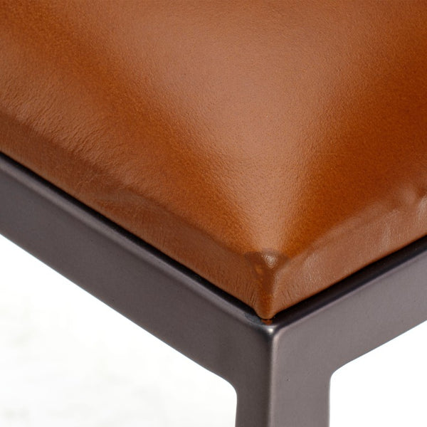 Jamie Young Co. Bradbury Leather Bar Stool With Full-Grain Saddle Seat, Hand-Forged Iron Frame, Footrest Comfort 30"H x 17"W x 17"D 20BRAD-CSSA