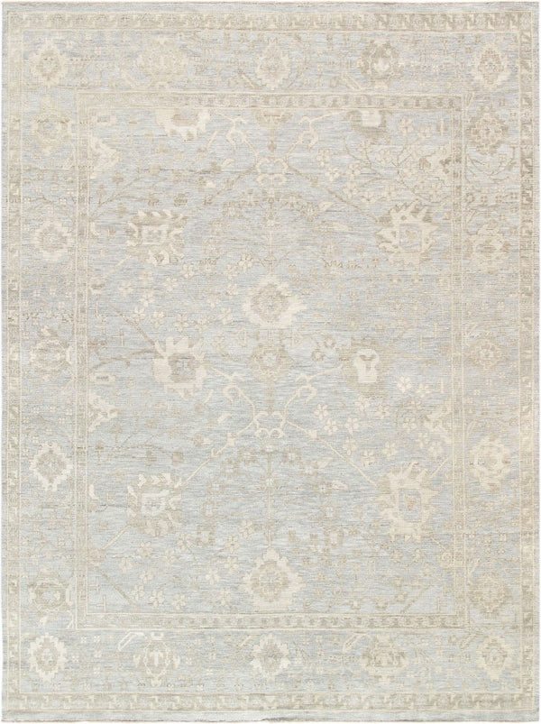 Pasargad Pasargad Oushak Hand-Knotted Light Blue Wool Rug — Timeless Geometric Craftsmanship, Soft Dense Pile 9'10'' X 13'10'' PAJ-214F 10x14