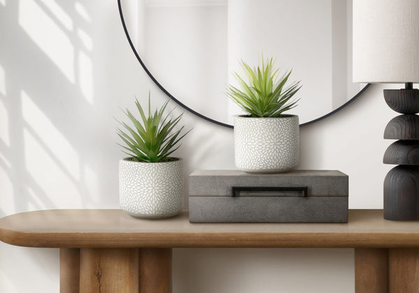 Monarch Specialties Artificial Succulent Duo In Sleek Cement Pots — Lifelike Low-Maintenance DéCor For Modern Spaces GREEN,WHITE I 9362